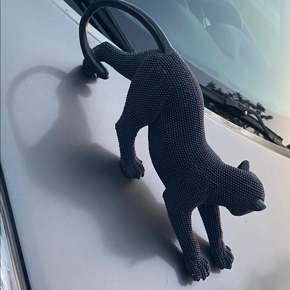Stretching Panther Black Resin Sculpture With Bead Texture 15